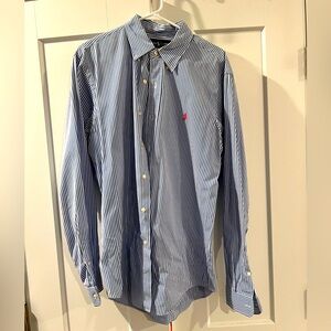 Men’s Ralph Lauren blue and white striped dress shirt